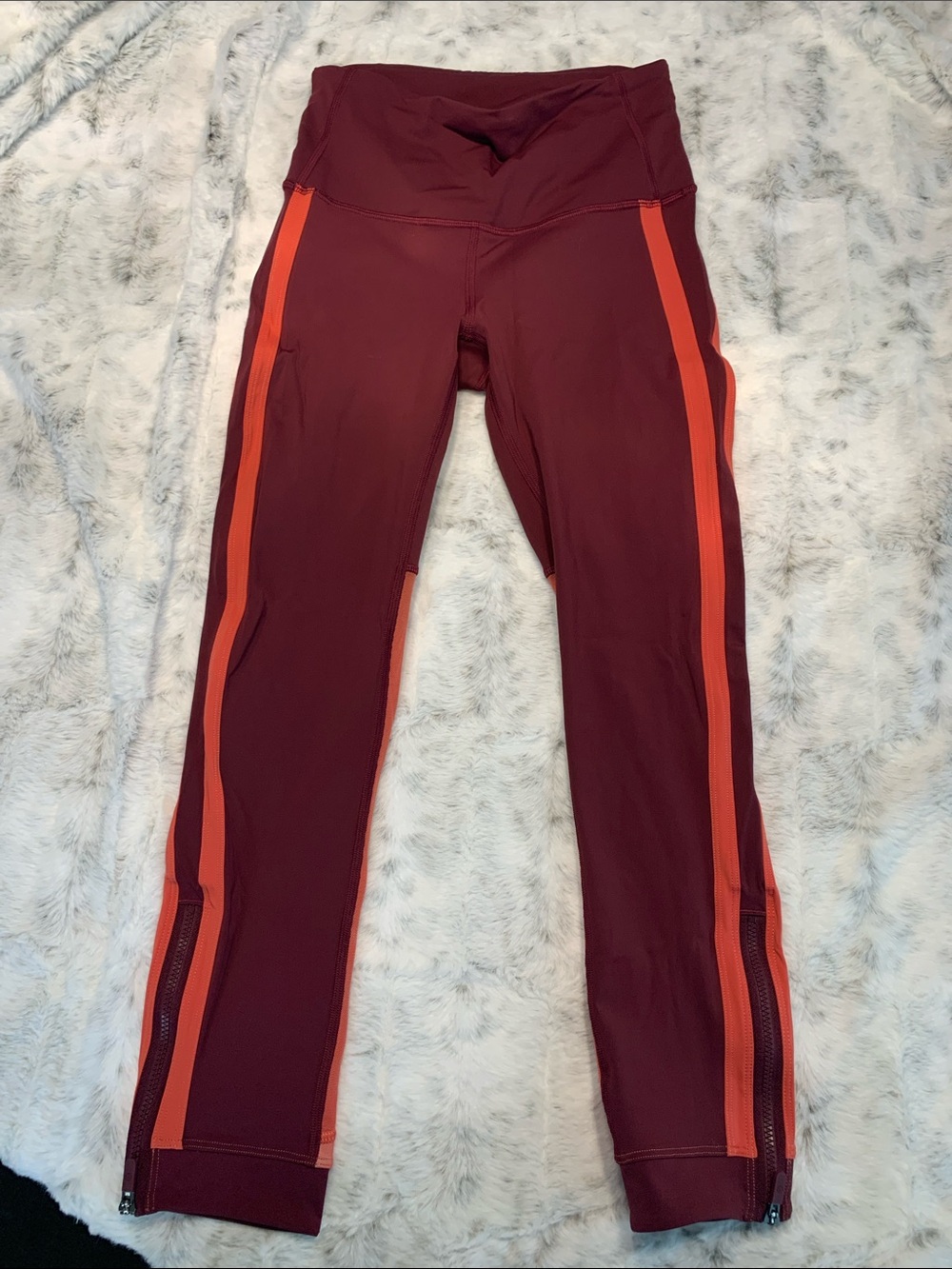 lululemon athletica Maroon Leggings with Orange Side Stripes